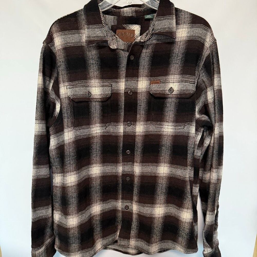 B12 Orvis Men’s button front shacket jacket shirt heavyweight plaid 100% cotton